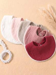 5pcs Newborn Candy Color Snowball Edge Cute Baby Bibs, Soft Skin-Friendly Baby Drool Bibs Set, Suitable For Daily Use In All Seasons - Multicolor - View 3