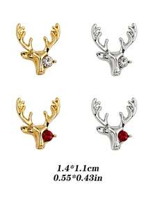 10Pcs 3D Deer Head Nail Charms Gold Silver Alloy Elk Nail Rhinestones Metal Crystal Nail Art Decorations DIY Manicure Accessories - Multicolor - View 5