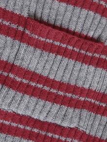 Aflion Women's Fall Winter Grey Red Striped Cropped Knit Sweater, Crew Neck Drop Shoulder Long Sleeve With Pocket, Ribbed Loose Casual Top For Daily Wear - Multicolor - View 4