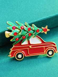1pc Fashion Creative Christmas Car Brooch, Holiday Party Accessory Pin Corsage - Multicolor - View 5