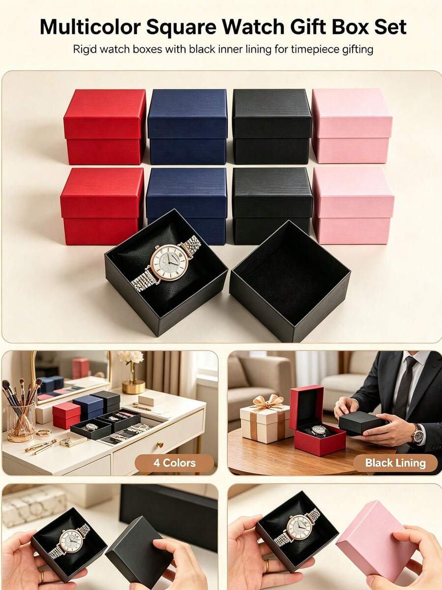1/6/12pcs Classic Gift Box, Premium Watch Box, High-Quality Luxury Watch Storage Box With Sponge Padding, Multi-Layer Bracelet Storage Box, High-End Durable Gift Packaging Box, Suitable For Electronic Watches - Multicolor - View 1