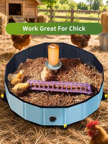 Chicken Dust Bath Tub With Rain Cover, Foldable Poultry Sand Bath Pool With Drain Plug, Portable Backyard Coop Accessories For Hens, Roosters, Chicks And Ducks - View 3