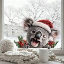 1PC Cute Peeking Koala Christmas Static Window Clings, Xmas Glass Decor, Holiday Window Display For Home Living Room, Cafe, Retail Shop Window - Multicolor - View 5