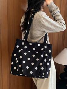 Vintage Polka Dot Handbag, Large Capacity Shoulder Bag, Soft Fabric, Suitable For School, Commuting, Daily Casual, A Versatile Women's Bag - Multicolor - View 3