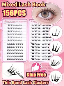 MENGJIESHANGPIN 156PCS 4 Styles Mixed Lash Clusters, Glue-Free Mini Thin False Eyelashes For DIY Eye Makeup - View 2