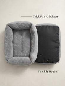 1pc Grey Square Pet Bed With Raised Edges, Non-Slip Bottom Thick Cushion Pet Sleeping Sofa, All-Season Pet Nest, Suitable For Small And Medium Cats And Dogs Pet Supplies - Multicolor - View 3