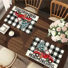 1/4/6pcs Christmas Series Black & White Plaid Red Truck & Christmas Tree Pattern Printed Placemats, Heat Resistant Table Mats For Home Kitchen/Dining Table Protection, Party Scene Decoration - Multicolor - View 5