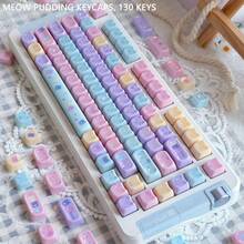 Keycaps Meow Pudding Kepala Kucing Lucu Berlapis Glasir Sangat Menarik PBT Lima Sisi Dye-Sublimation MOA Kompatibel Dengan Keyboard Mekanik - View 2