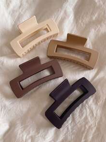 4pcs/1pc Girls Black, Beige, Brown Square Large Plastic Hair Clips, Fashion Elegant Versatile Minimalist Style, Suitable For Daily, Party, Commute, Kids - Multicolor - View 6