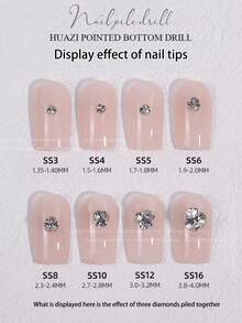 1440pcs/Pack 33 Facets Super Shiny Pointed Bottom Nail Rhinestones DIY Nail Art Refill Pack Nail Rhinestone Decor Nail Gap Filler Mini Round Pointed Rhinestones - White - View 4