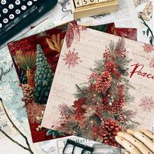 24 tờ giấy scrapbook 6*6 inch họa tiết cây thông Noel, quả thông, lông vũ và chấm đỏ trừu tượng, phù hợp làm collage, origami, dự án thủ công, giấy trang trí DIY, scrapbook handmade, bullet journal, thiệp chúc mừng và gói quà - Hình vuông - Xem 6