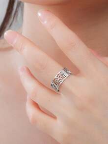 LIKGREAT 1pc Adinkra African Symbol Hollow Open Ring, Unisex Vintage Stainless Steel Adjustable Finger Ring - Fashion Series - View 6