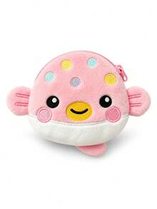 Cartoon Pufferfish-Shaped Plush Coin Purse, Colorful Embroidered Small Animal Zipper Pouch, Portable Pouch For Earphones And Small Items - Multicolor - View 7