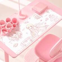 Large Extended PU Leather Desk Mouse Pad, Sweet Kawaii Pink Anime Angel Girl Print Waterproof Non Slip Desk Mat, Keyboard Table Protector For Girls Home Office Decoration - View 3