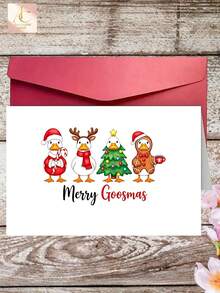 Cute Duck Merry Goosmas Christmas Greeting Card, Funny Cartoon Goose Xmas Card, Holiday Gift Card For Family Friends, Unique Festive Season Celebration Card - One Size Fits All - View 3