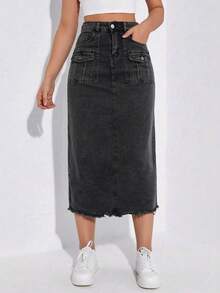 Women Denim Skirts - Black and Gray - View 1