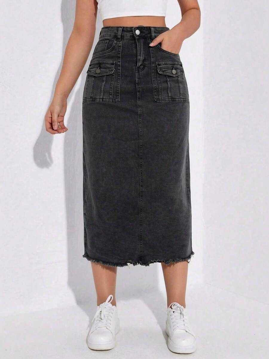 Women Denim Skirts - Black and Gray - View 1
