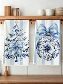 4pcs Kitchen Absorbent Towels, Made Of Polyester Material, Printed With Christmas Wreath, Christmas Tree, Bow Patterns, Suitable For Kitchen, Bathroom, Ideal Choice For Housewives And Family Gatherings, High Cost-Performance Home Goods, Great For Daily Decoration And Room Decor. - Multicolor - View 7