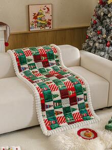 1pc Christmas Colorblock Chenille Sofa Cover, Non-Slip Back, Pet-Friendly Scratch-Resistant, Machine Washable Sofa Protector, Suitable For 1/2/3/4 Seater Sofa, Soft Decorative Living Room Holiday Home Sofa Cover - Multicolor - View 10