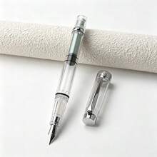 Transparent Piston Fountain Pen, Clear Acrylic Demonstrator Pen, Silver Metal Clip, Ink Reservoir Hand Writing Pen, Office School Stationery Gift For Calligraphy - 3008 - View 7