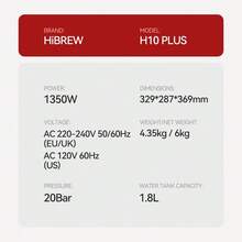 HiBREW H10Plus Semi Automatic Espresso Machine With Pressure Gauge,Espresso Maker With 58mm Portafilter & 1.8L Removable Water Tank,PID Temperature Control & Pre-Infusion,Cold Brew & Hot Brew Dual Mode, 3 Adjustable Flow Rates,Home Coffee Machine For Latte - EU F Type Plug(220-240V) - View 12