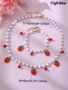 NAIZHU 2pcs/Set Kids Sweet Strawberry Cherry Fruit Faux Pearl Beaded Jewelry Set, Suitable For Daily Wear, Vacation, Party - Multicolor - View 6