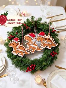 1pc Custom Dinosaur Christmas Ornament 2026, Personalized Name T-Rex Ornament, Cute Dinosaur Felt Hanging Decor, Custom Christmas Tree Ornament, Room Decor, Holiday Keepsake Gift - Multicolor - View 1