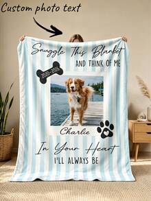 1pc Personalized Flannel Blanket, Can Print Multiple Photos, Customized Pet Photos And Pet Names, High-Definition Printed Custom Photo Blanket, Gift For Dogs, Memorial Blanket, Excellent Holiday Gift, Comfortable, Warm, Soft, Intimate, Unique Customization, Personalized Elegance - Multicolor - View 14