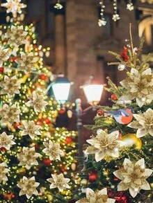 36Pcs Artificial Glitter Christmas Flower Decoration Set, Artificial Christmas Flower Decorations, Artificial Christmas Tree Decorations (Including Clips And Flower Branches), DIY Christmas Wreaths, Christmas Parties, Christmas Tree Decorations - Multicolor - View 9