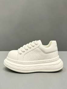 Thick Sole Elevated White Sneakers For Men, Versatile Platform Casual Sports Shoes - White - View 1