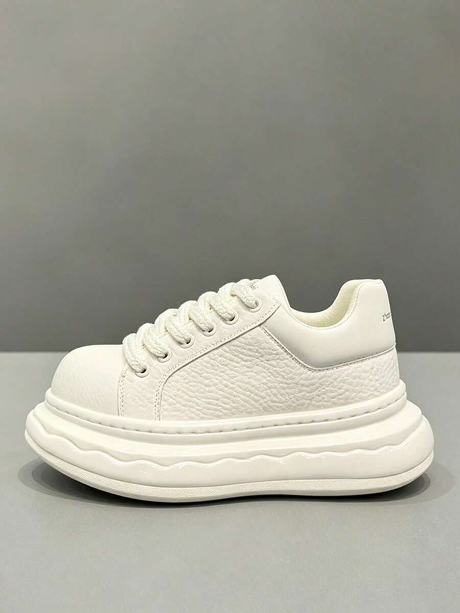 Thick Sole Elevated White Sneakers For Men, Versatile Platform Casual Sports Shoes - White - View 1