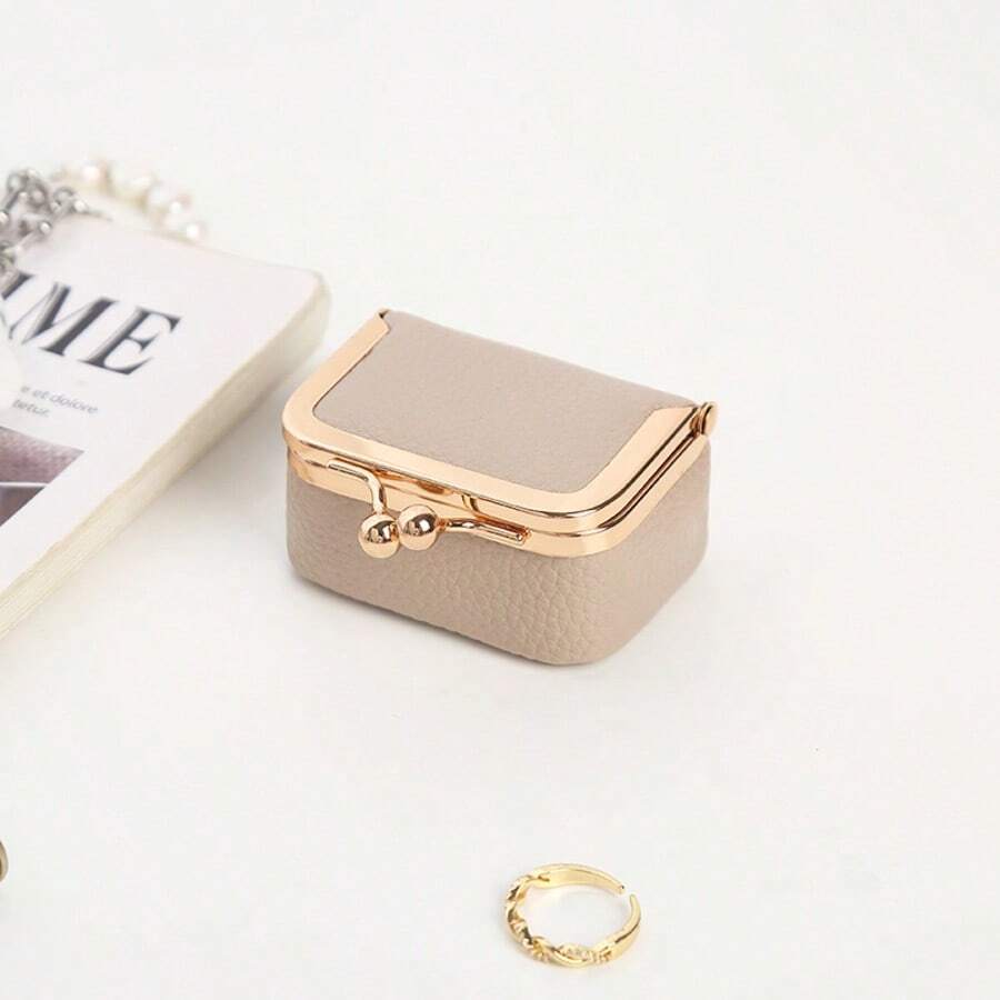 Tas Penyimpanan Perhiasan Mini dengan Klip, Tas Penyimpanan Perhiasan Tekstur Leci PU, Dompet Koin Kecil Portabel, Tas Penyimpanan Cincin, Anting, Earphone, Aneka Warna - MultiWarna - View 1