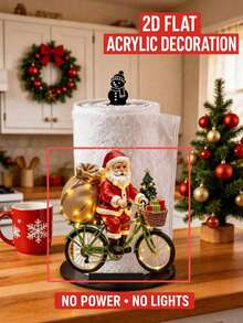 2D FLAT Christmas Decorative Kitchen Paper Towel Holder - Desktop Countertop Roll Holder With Display And Storage Function, Fun Cycling Santa Claus Design, Suitable For Kitchen, Bathroom, Living Room And Dining Room - A - View 8