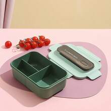 1pc Lunch Box, Square 3-Compartment Bento Box With Utensils, Portable Leak-Proof Sealed Lunch Box, Square Microwave , Suitable For Students And Office Workers Back To School - Multicolor - View 13