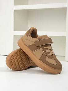 Kids' Retro Training Shoes, Colorblock Hook And Loop Skate Shoes, Soft Sole Lightweight Patchwork Casual Sports Shoes - Khaki - View 8