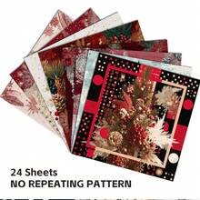 24 tờ giấy scrapbook 6*6 inch họa tiết cây thông Noel, quả thông, lông vũ và chấm đỏ trừu tượng, phù hợp làm collage, origami, dự án thủ công, giấy trang trí DIY, scrapbook handmade, bullet journal, thiệp chúc mừng và gói quà - Hình vuông - Xem 5