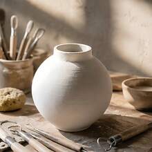 Mẫu giấy làm hũ gốm hình trăng tái sử dụng DIY, hũ gốm hình cầu, bao gồm nửa trên và nửa dưới, vòng đáy, đường viền cổ hũ và các họa tiết bổ trợ, phù hợp để tạo hình đất sét thủ công - trắng - Xem 5