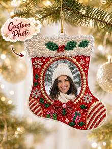 Custom Photo Pearl Diamond Painting Ornament, Personalized 3D Stocking DIY Kit, Memorial Suncatcher Window & Christmas Tree Hanging Decor, Handmade Keepsake Gift For Grandma Family Pet Lover - Multicolor - View 2