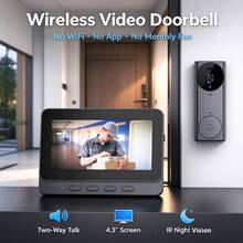 Chuông cửa video không dây có màn hình hiển thị, camera chuông cửa không dây, không cần Wi-Fi, không cần ứng dụng hay phí thuê bao, đàm thoại hai chiều, nhìn đêm, phù hợp cho nhà ở hoặc căn hộ - Xem 1