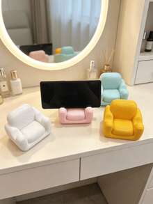 1pc Sofa Phone Holder, Textured Hard Sofa Desktop Phone Stand, Cute Slouchy Person Tablet Support Base, Cream Style Desktop Decor Ornament, Binge-Watching Phone Storage Stand, Best Gift Choice - Multicolor - View 3