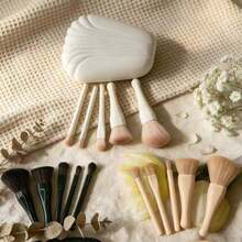 5pcs Shell Mirror Makeup Brush Set With Soft Bristles, Storage Design, Portable Travel Eyeshadow Powder Blush Brushes - Green - View 3