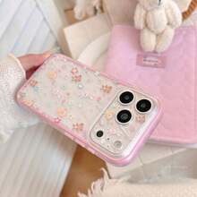 Kavenfort Rose Pink Starry Sky Cartoon Rabbit Bear Phone Case, Compatible With Apple 18 Pro, 17 Pro, Full Coverage Design, 15 Pink Frame Styles, 16 Cute, Sweet, Girly, Creative, Cartoon Styles, Adorable, Fresh, Unique, Suitable For Sharing - Rose Pink - View 3