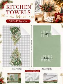 MEMNUN 2pcs Green Plaid Christmas Tree Pattern Printed Kitchen Towels, Soft Polyester Dish Cloths, Suitable For Kitchen Decor, Kitchen Cleaning, Holiday Party Decoration, Kitchen Bathroom Supplies Home Essentials, Home Decor, Housewarming Gift - Multicolor - View 8