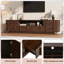 180x40x45cm MDF TV Stand, Low Cabinet, TV Unit With 4 Drawers, 1 Compartment And 2 Open Shelves, For TVs Up To 75 Inches, For Living Room - Walnut Wood Color - View 3
