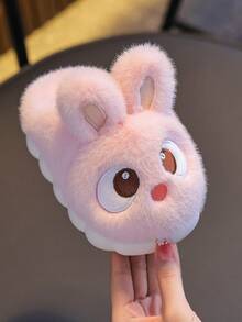 1 Pair Kids Slippers New Winter Indoor Home Rabbit Plush Warm Fuzzy Slippers For Girls - Pink - View 3