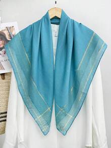 1pc Sky Blue Gold Line Plaid Square Scarf, Y2K Sequin Headscarf, Bohemian Style Party Gift For Women - Sky Blue - View 2