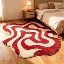 1pc Artistic Asymmetrical Red Carpet, Luxury Asymmetrical Rug, Asymmetrical Size, 1-5cm Cutting Error, Living Room Carpet, Rug, Living Room Area Rug, Area Small Rug, Mat, Home Decor, Large Living Room Carpet, Room Decoration, Washable Carpet - Multicolor - View 1