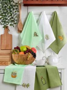 Olive 6-Piece Kitchen Drying Cloths 40x60cm | Kitchen Towel | Cotton - Green - View 3
