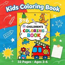 1pc 32-Page Children's Cartoon Coloring Book, Fire Truck & Kangaroo Pattern Doodle Book, Educational Painting Activity Book, Birthday Gift For 3-6 Years Old Boys & Girls - Multicolor - View 3