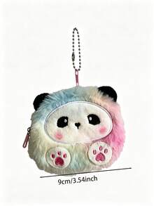 1pc Children's Cute Cartoon Panda Paw Embroidery Tie-Dye Plush Large Capacity Zipper Coin Purse Keychain, Suitable For Daily, Party, Holiday - Multicolor - View 9